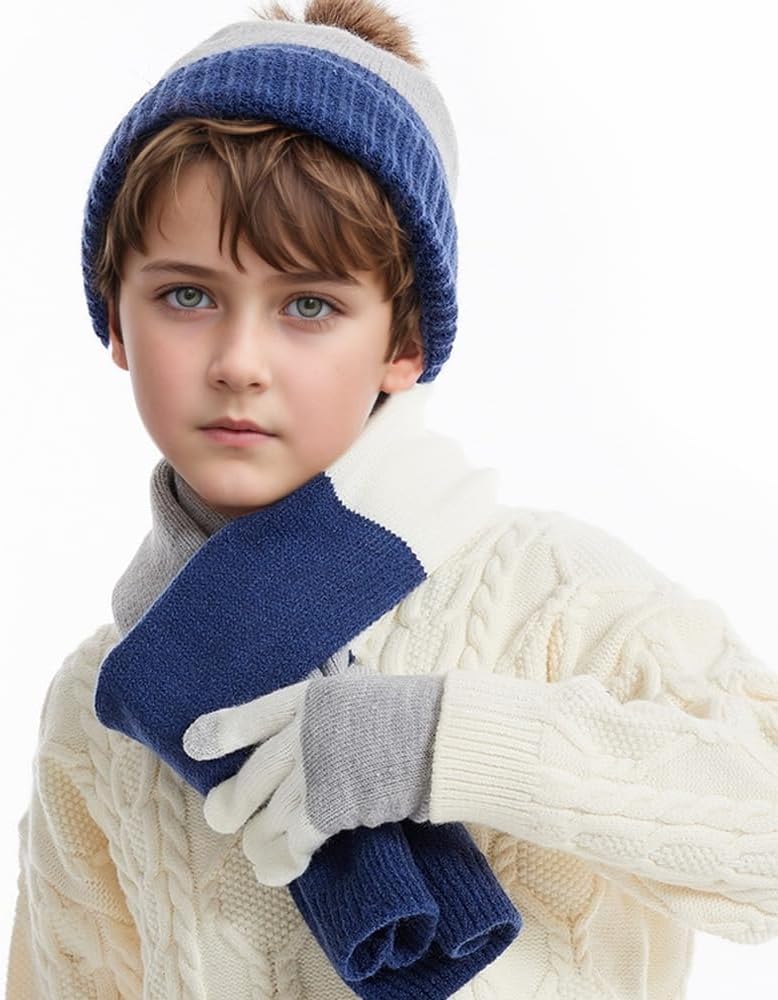 : Kids Hat Scarf Gloves Set, with GIFT BOX, Winter Gift Set for Girls and Boys, Warm Thermal Knit Beanie Cap, Soft Fleece Lining, Children'S Winter Set