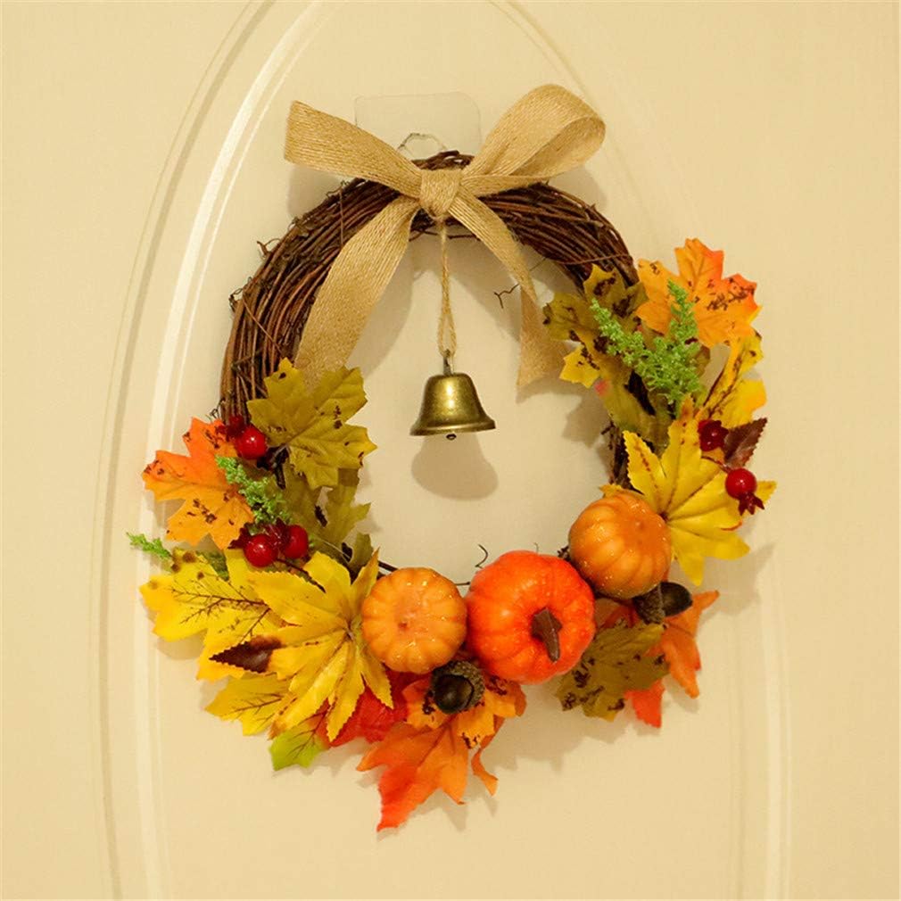 Artificial Maple Leaf Berries Pumpkin Pine Cone Garland Autumn Winter Front Door Wreath Pendant Decor for Christmas Halloween