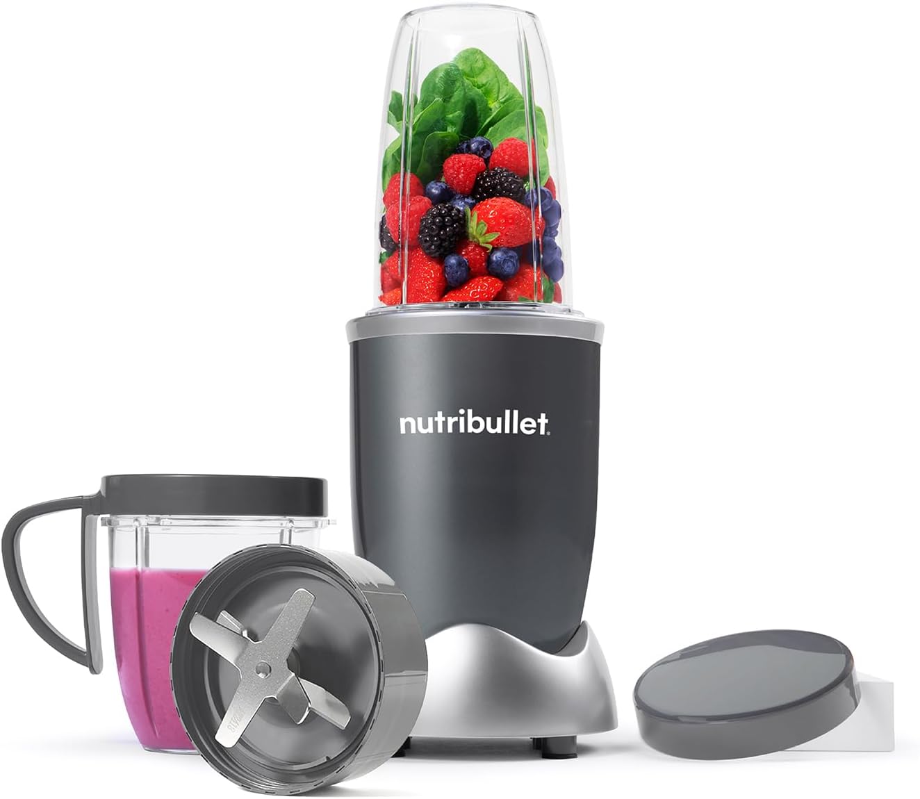 Blender 600 Series - Powerful 20,000 RPM Extractor Blends Frozen Fruit, Nuts & Ice - 7 Piece Kit Includes Tall Cup, Short Cup, Handled Ring & Sealable Lid - Ideal for Smoothies
