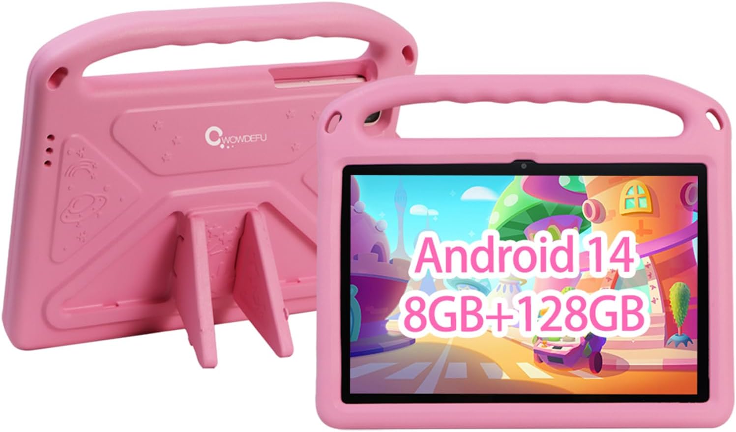 Android 14 10 Inch Kids Tablet,8Gb+128Gb up to 1Tb,Tablet for Kids with Family Link Parental Control,Touch Tablets for Children Wifi 6,Learning Tablets for Toddlers,Shockproof EVA Case (Pink)