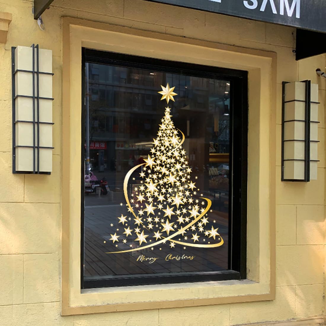 - 2 Pack Christmas Tree Stickers - Large Golden Christmas Tree - Wall, Window, Door Display - Window Stickers