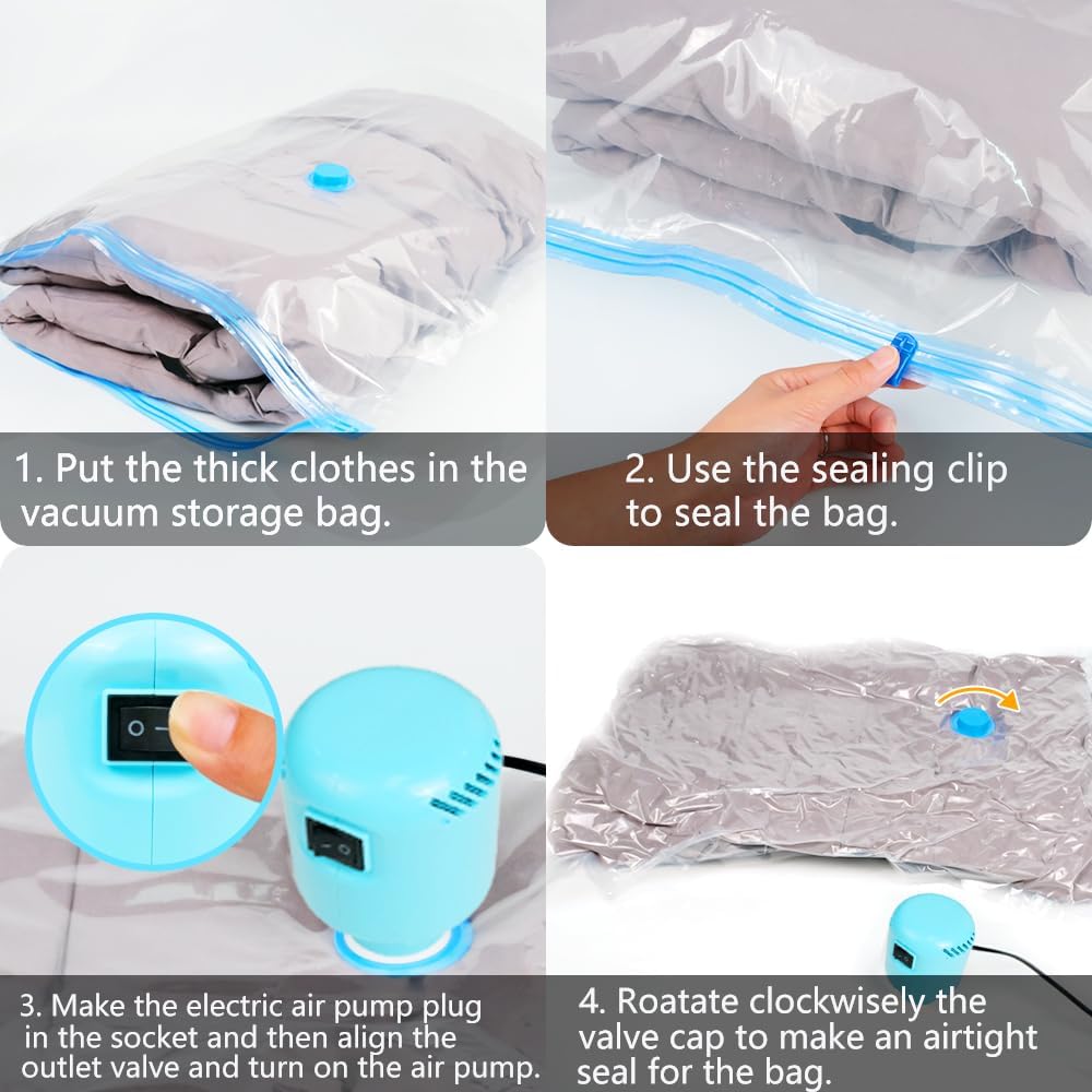 Vacuum Storage Bags 10 Pack with Electric Pump, 2XL+2L+2M+4S Reusable Vacuum Bags for Storage for Bedding Pillows, Moving and Travel, Space Saver