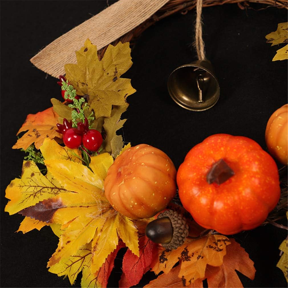 Artificial Maple Leaf Berries Pumpkin Pine Cone Garland Autumn Winter Front Door Wreath Pendant Decor for Christmas Halloween