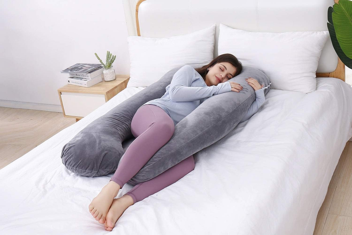 Pregnancy Pillow, U Shaped Full Body Pillow, Nursing, Support and Maternity Pillow for Pregnant Women with Removable Velvet Cover (Grey)