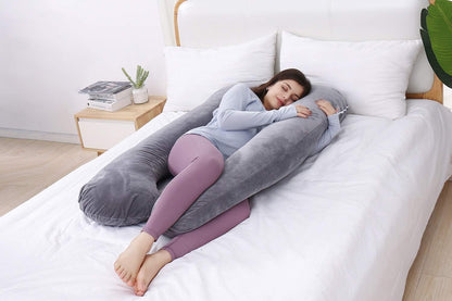 Pregnancy Pillow, U Shaped Full Body Pillow, Nursing, Support and Maternity Pillow for Pregnant Women with Removable Velvet Cover (Grey)
