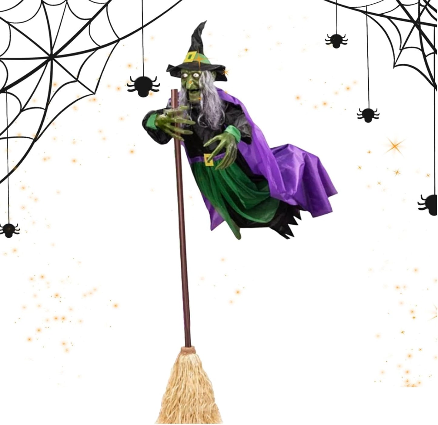 Halloween Animated Decorations Outdoor Scary Flying Hover Witch - 6Ft Flying Witch Decorations | Halloween Animated Props with Scary Sounds and Lights for Outdoor Garden Yard Halloween Decor