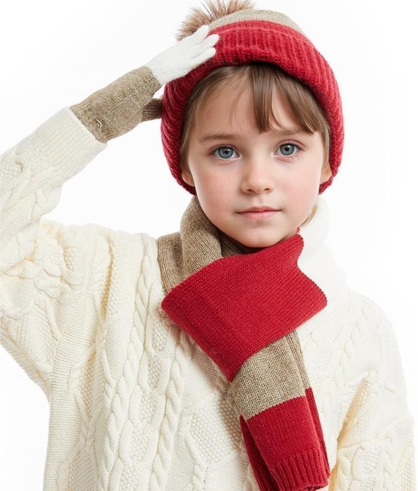 : Kids Hat Scarf Gloves Set, with GIFT BOX, Winter Gift Set for Girls and Boys, Warm Thermal Knit Beanie Cap, Soft Fleece Lining, Children'S Winter Set