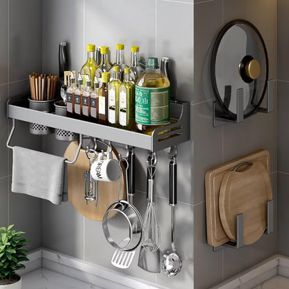 Spice Rack Wall Mounted, Hanging Storage Shelves, Kitchen Wall Shelf, Utensil Rack, Spice Racks Organiser for Spice Jars and Seasoning Bottles, Black, 40Cm