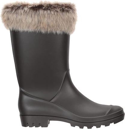 Faux Fur Womens Wellies - Fully Waterproof Ladies Wellington Rain Boots, Cotton Lining, Moulded Footbed - Best for Autumn Winter, Outdoors & Daily Use