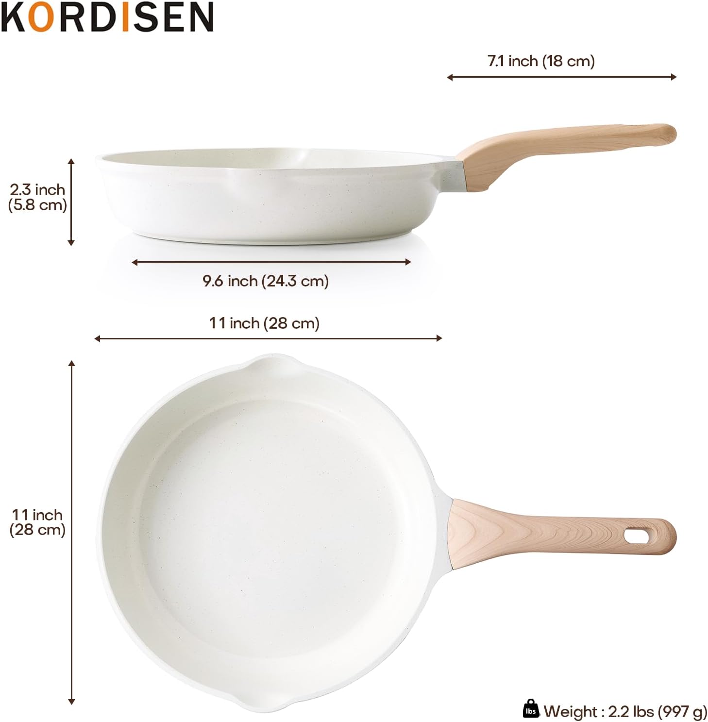 Kordisen Nonstick Frying Pan Skillet, 28 Cm Induction Ceramic Pan, Healthy and Non-Toxic, PFOA & PFAS Free