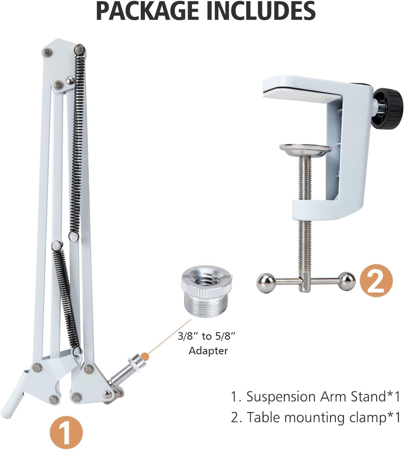for Fifine AM8 White Boom Arm,Universal Microphone Boom Arm with 3/8" to 5/8" Screw Adapter Clip, Desk Clamp Studio Boom Arm Podcast Mic Arm, Compatible with Fifine AM8 and Most Microphones