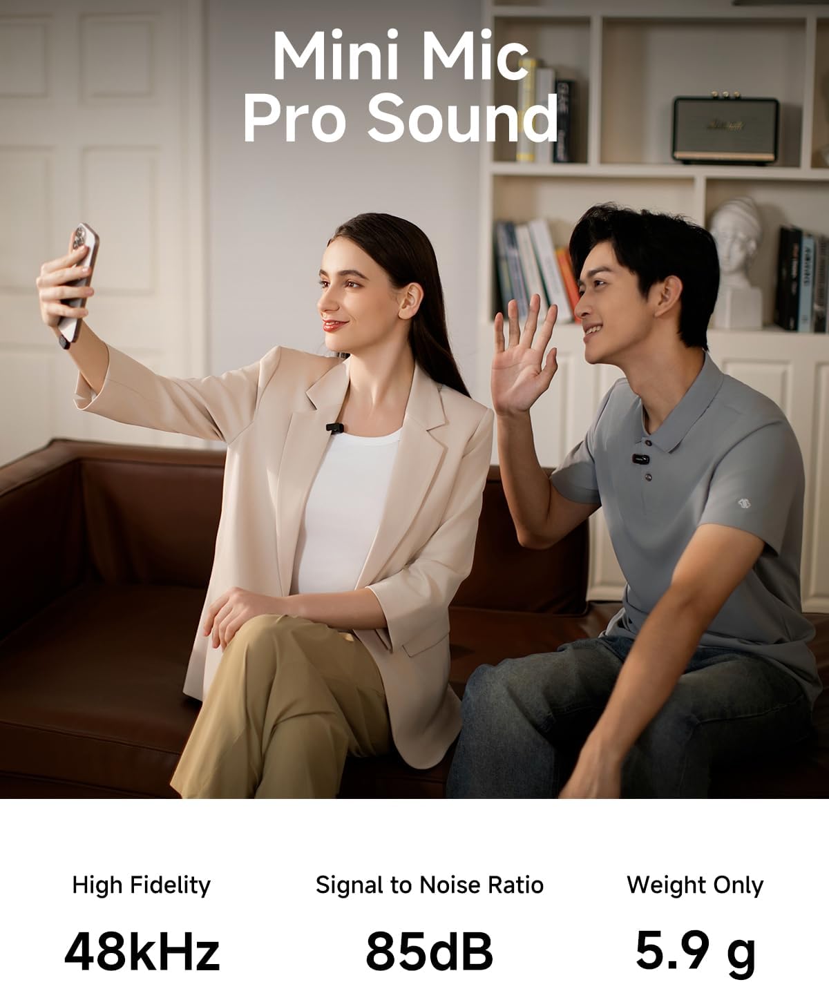 Wireless Microphone for Iphone 17/16/15 & Android, USB-C Wireless Mini Mic with Pro Sound, Noise Cancellation, AI Voice Changer, 30H Battery for Video Recording Vlog Tiktok Youtube,Wave T1 Mini