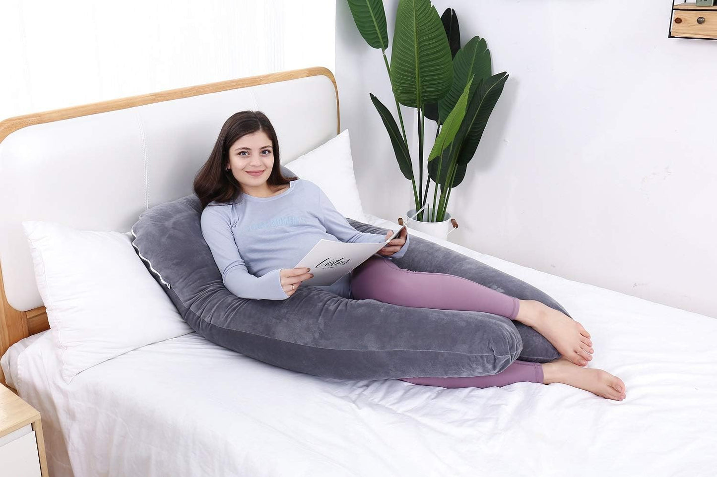 Pregnancy Pillow, U Shaped Full Body Pillow, Nursing, Support and Maternity Pillow for Pregnant Women with Removable Velvet Cover (Grey)