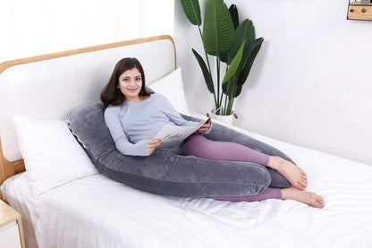 Pregnancy Pillow, U Shaped Full Body Pillow, Nursing, Support and Maternity Pillow for Pregnant Women with Removable Velvet Cover (Grey)