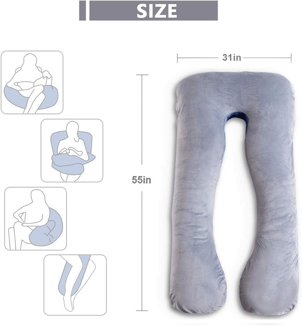 Pregnancy Pillow, U Shaped Full Body Pillow, Nursing, Support and Maternity Pillow for Pregnant Women with Removable Velvet Cover (Grey)