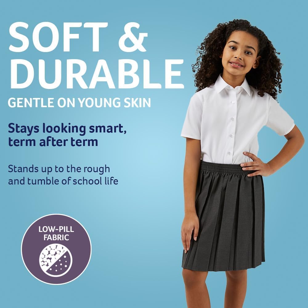 Basics 2 Pack Girls Short Sleeve School Shirts (3-16+ Years). Regular Fit Girls School Blouses, White Shirts for Girls, Easy Iron Girls White School Shirts - Genuine School Uniform
