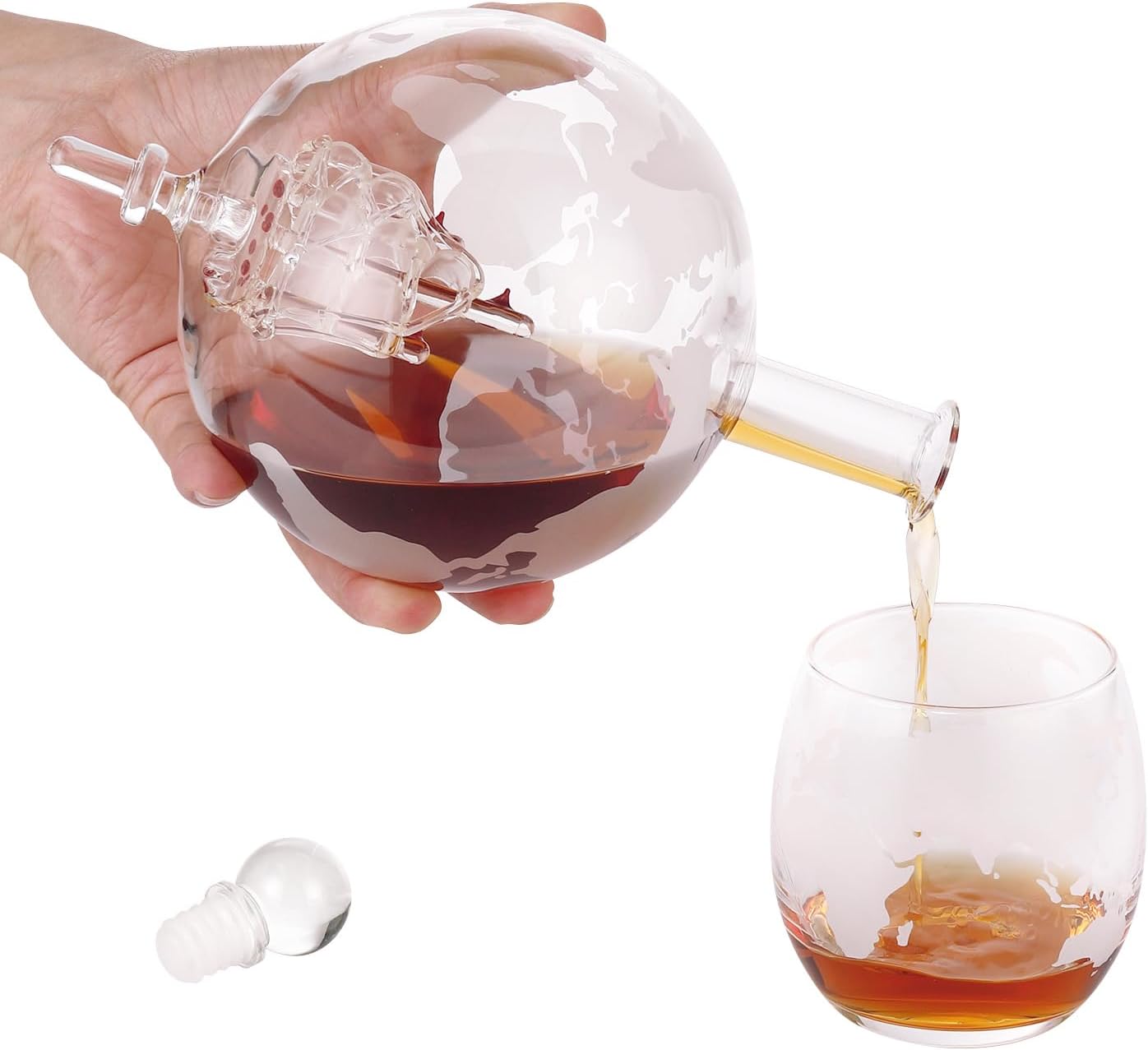 Whiskey Decanter Globe Set with 2 * 250Ml Glasses & Bottle Opener Keychain,Anniversary Birthday Gifts for Him Husband Boyfriend, 850Ml Whiskey Flask Decanter,Unique Christmas for Bourbon Scotch