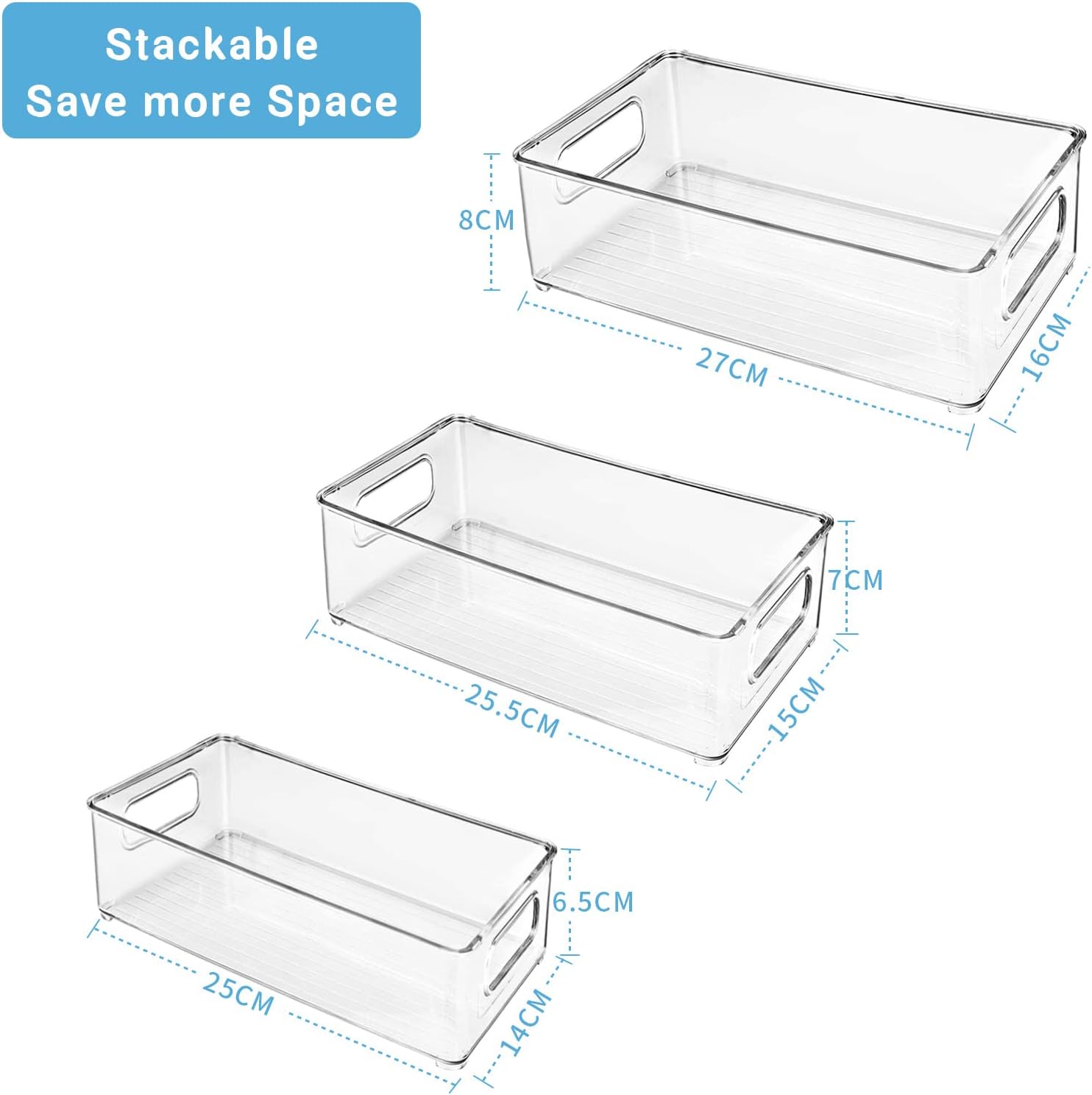 Fridge Organiser, Stackable, Storage Box, Kitchen Organiser, Pantry Storage Container, Transparent Container for Fridge, Kitchens, Cabinets (Pack of 6)