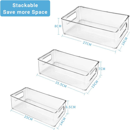 Fridge Organiser, Stackable, Storage Box, Kitchen Organiser, Pantry Storage Container, Transparent Container for Fridge, Kitchens, Cabinets (Pack of 6)