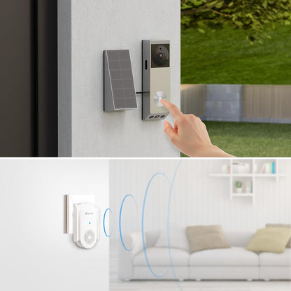 2K Dual-Lens Video Doorbell Camera with Chime, Solar Panel Included, Human Package Detection, 32GB Local Storage No Monthly Fee, Wired or Battery, Colour Night Vision, EP3X Pro Chime Kit