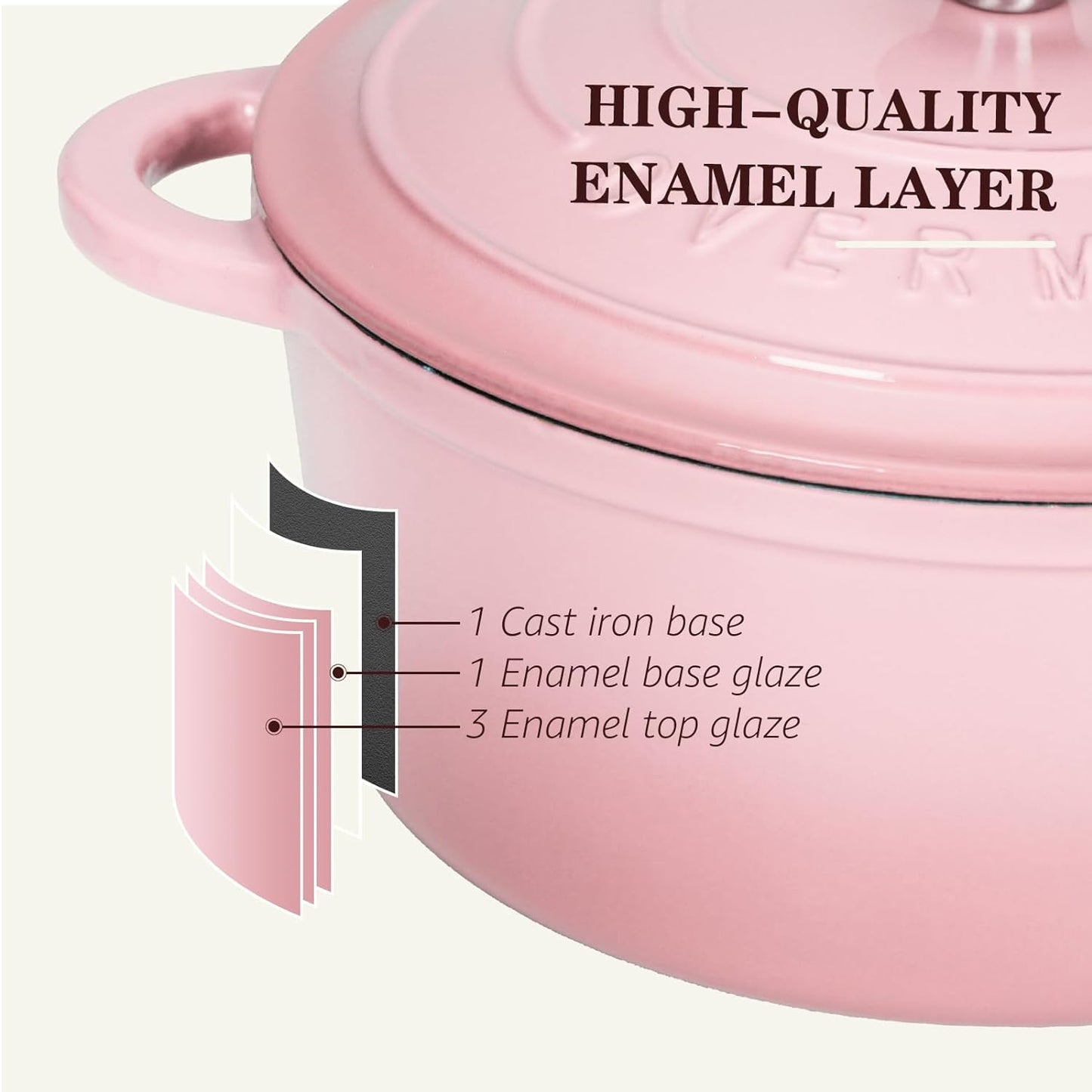 26Cm/5.2L Enamelled Cast Iron round Casserole Pot with Lid Cookbook & Cotton Potholders - Non-Stick Dutch Oven Cookware for Braising, Stews, Roasting, Bread Baking - Pink, 5.5QT