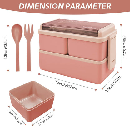 Jsdoin Lunch Box Stackable,1400Ml Containers with 3 Removable Compartments and Cutlery, Leak Proof 2 Layer Boxes, for Adults Kids Office Microwave Dishwasher Safe Available(Pink)