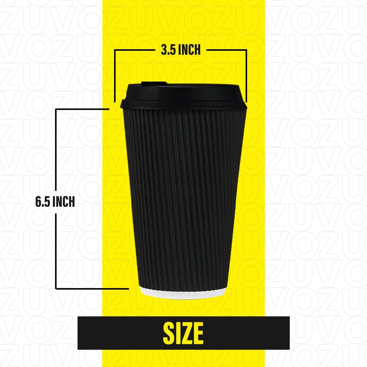 Zuvo 50 Pack Takeaway Coffee Cups with Lids | Disposable Insulated Triple Wall Ripple Kraft Paper Coffee Cups for Takeaway Coffee, Tea or Hot Liquids | Pack of 50 (16 Oz.)