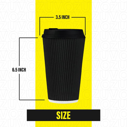 Zuvo 50 Pack Takeaway Coffee Cups with Lids | Disposable Insulated Triple Wall Ripple Kraft Paper Coffee Cups for Takeaway Coffee, Tea or Hot Liquids | Pack of 50 (16 Oz.)