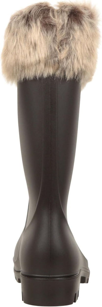 Faux Fur Womens Wellies - Fully Waterproof Ladies Wellington Rain Boots, Cotton Lining, Moulded Footbed - Best for Autumn Winter, Outdoors & Daily Use