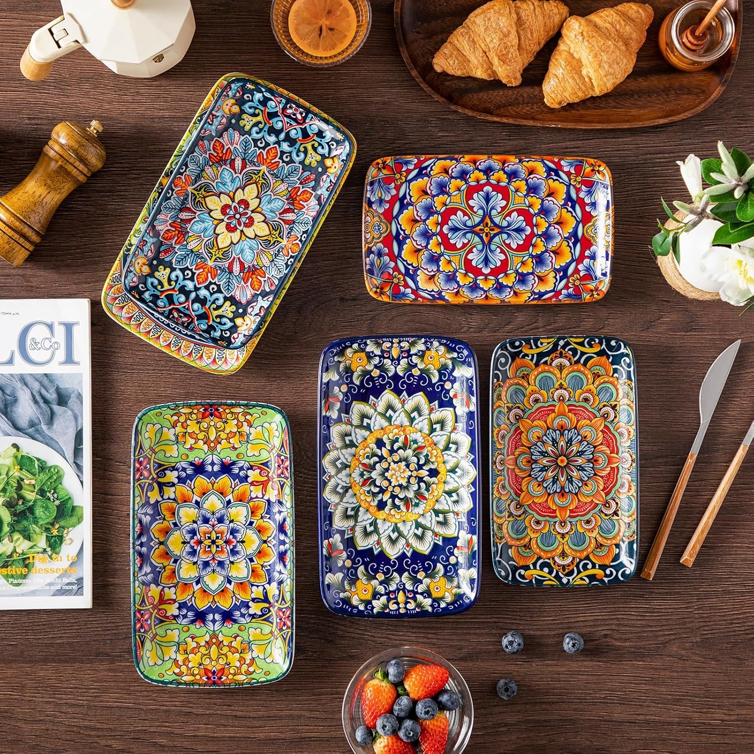 SIMI Serving Platter, 9.5 in Small Serving Dishes, Porcelain Rectangle Serving Plates Set of 6, Dishwasher and Microwave Safe, Sushi Platters for Party