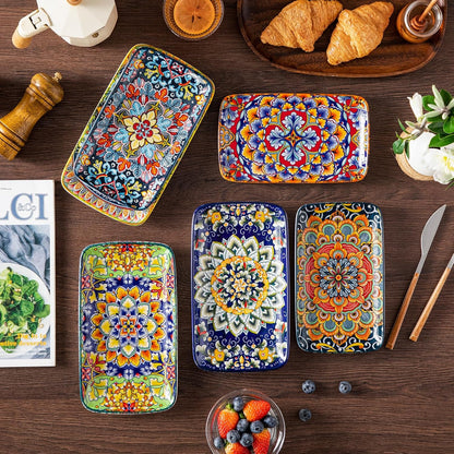 SIMI Serving Platter, 9.5 in Small Serving Dishes, Porcelain Rectangle Serving Plates Set of 6, Dishwasher and Microwave Safe, Sushi Platters for Party