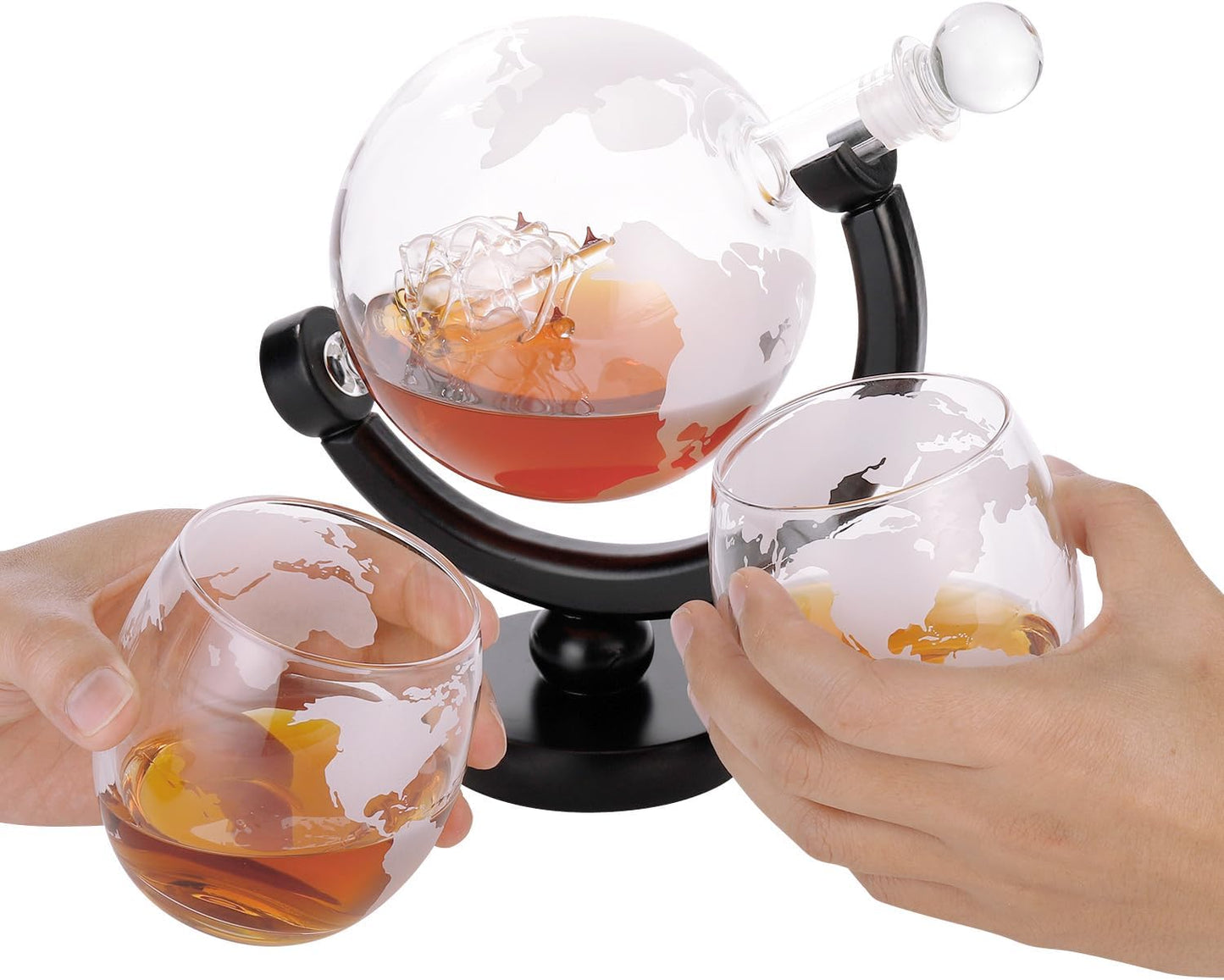 Whiskey Decanter Globe Set with 2 * 250Ml Glasses & Bottle Opener Keychain,Anniversary Birthday Gifts for Him Husband Boyfriend, 850Ml Whiskey Flask Decanter,Unique Christmas for Bourbon Scotch