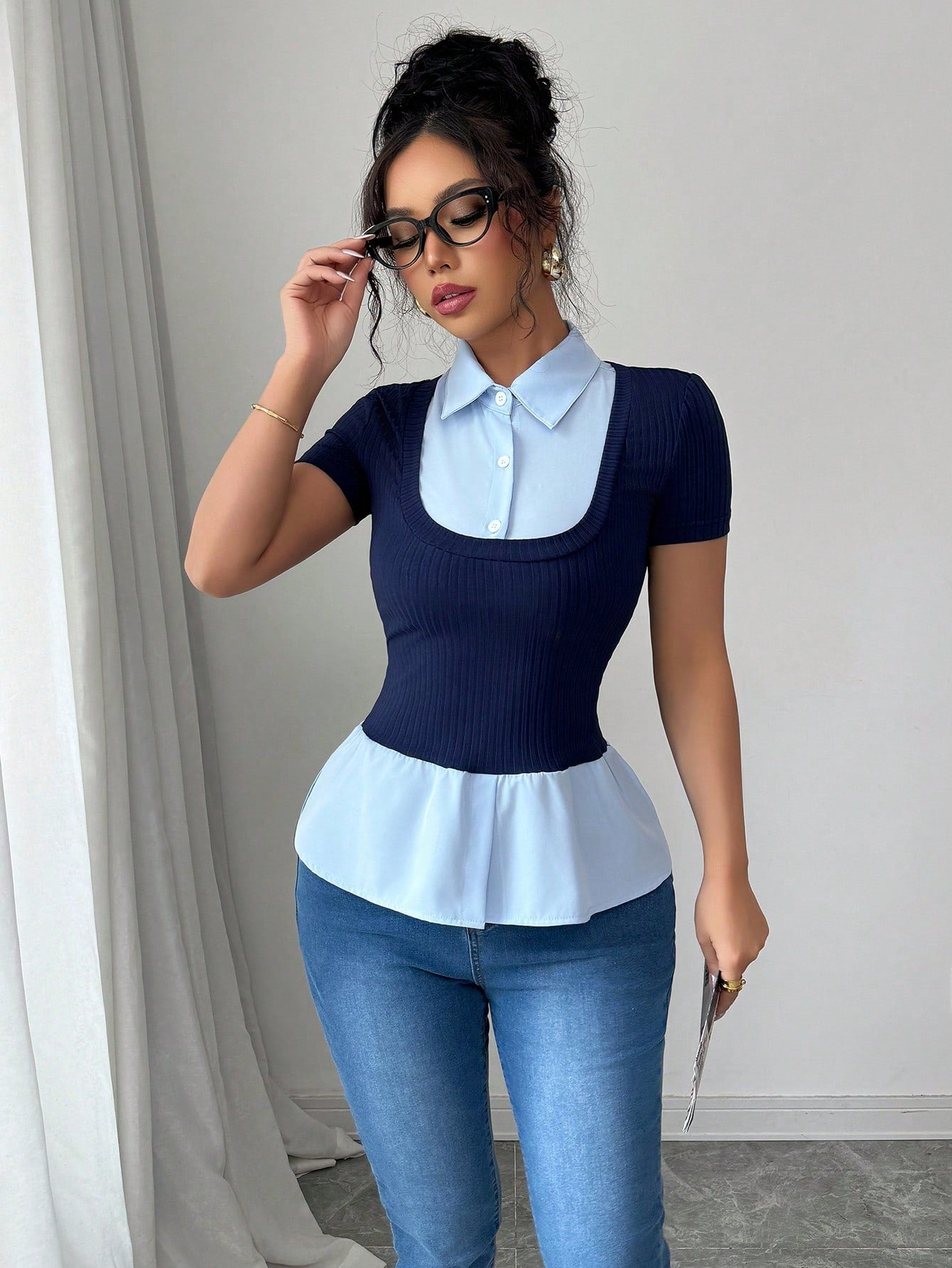 Elenzga 2025 New Summer Slim Fit 2 in 1 Polo Collar Knit Short Sleeve T-Shirt
