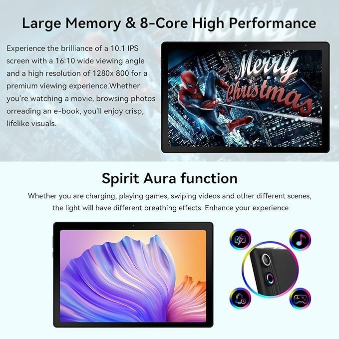 Ryesug 10 Inch, Android 14 Tablet 10GB RAM + 64GB ROM TF 1TB Expand, Widevine L1, Wifi6, BT5.3, 5MP+8MP Camera, 5000Mah, Facial Recognition, Dynamic Halo, Black