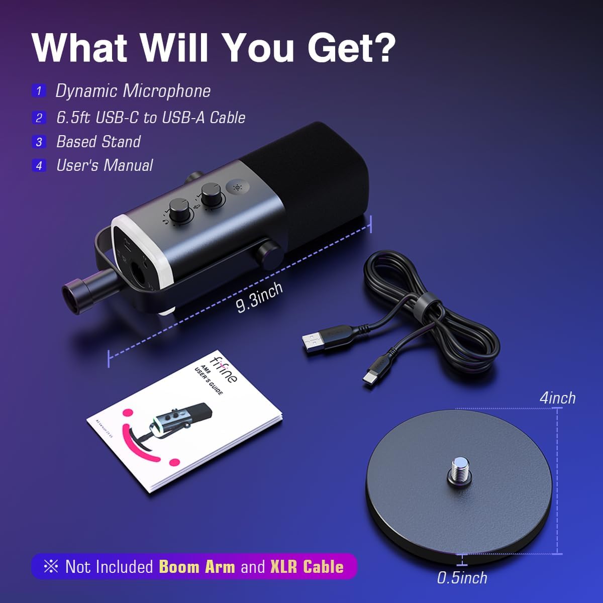 XLR/USB Gaming Microphone, Studio Dynamic Streaming Mic, Computer Desktop Stand Microphone for Podcast, Voiceover, Recording, with RGB, Mute, Monitoring Headphone Jack, Gain Knob, Black-Am8