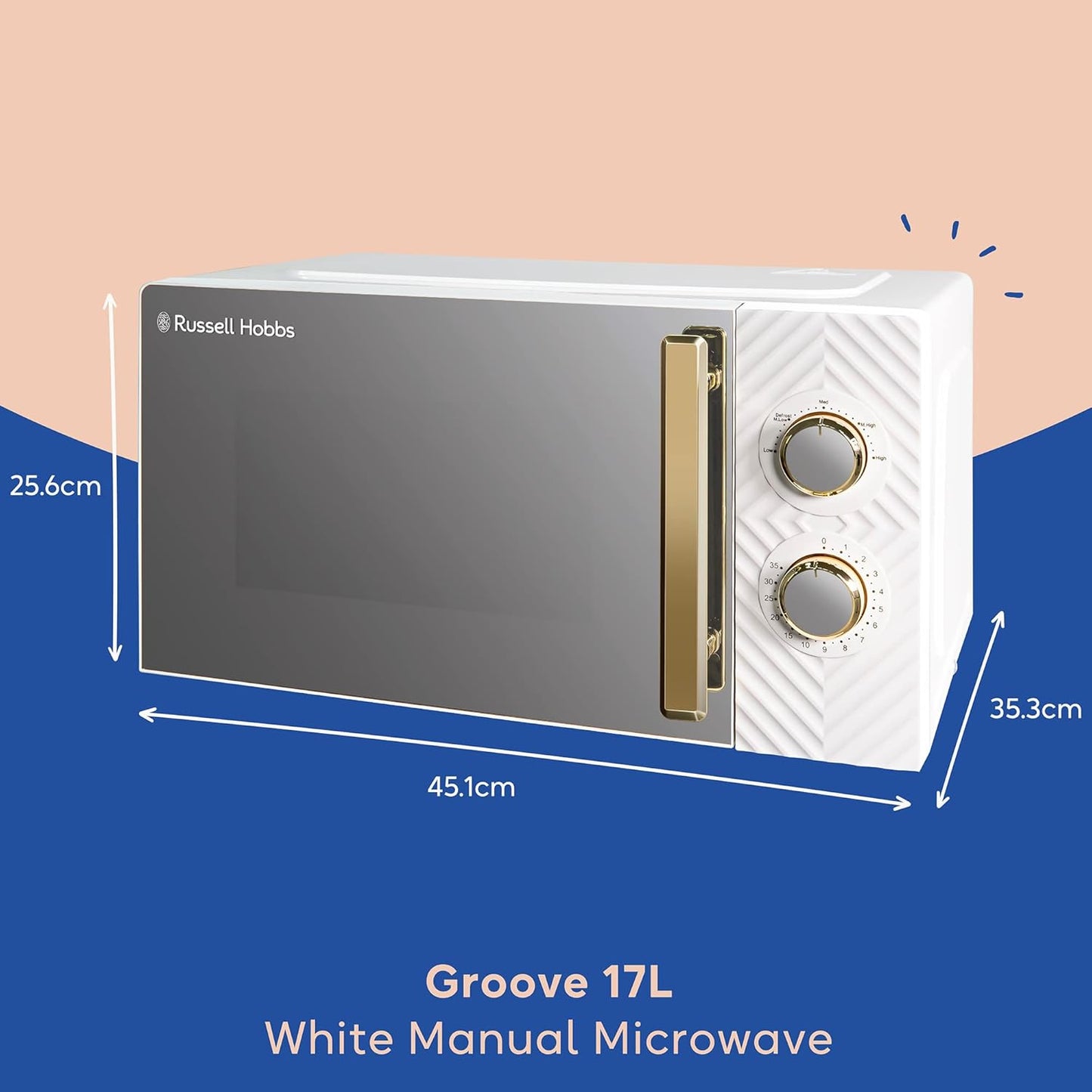 Russell Hobbs  Litre 700W White Solo Manual Microwave with Groove Design, 5 Power Levels, Integrated Timer and Defrost Function, Easy Clean RHMM723