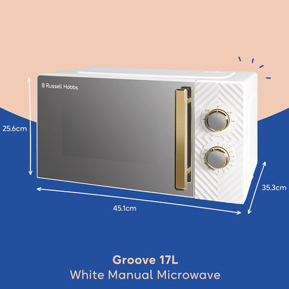 Russell Hobbs  Litre 700W White Solo Manual Microwave with Groove Design, 5 Power Levels, Integrated Timer and Defrost Function, Easy Clean RHMM723