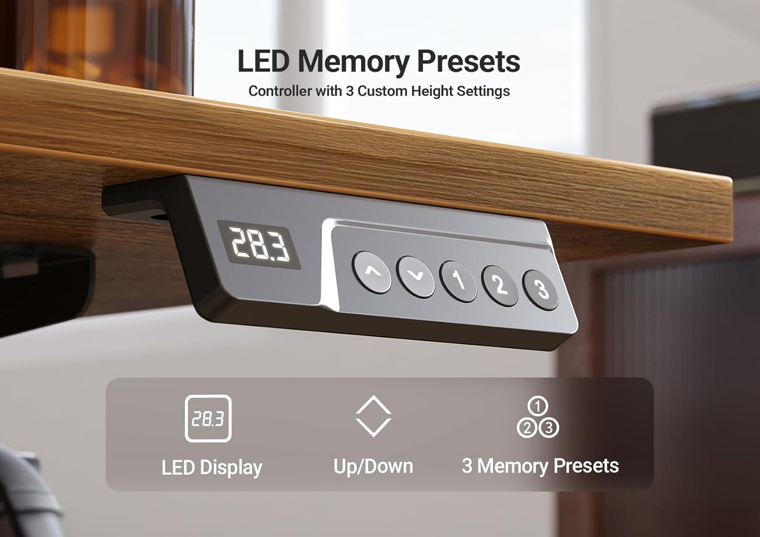 Electric Standing Desk Adjustable Height, 120X60Cm, Sit Stand with Splice Board for Home Office Computer Workstation, Black Frame/Rustic Brown Top