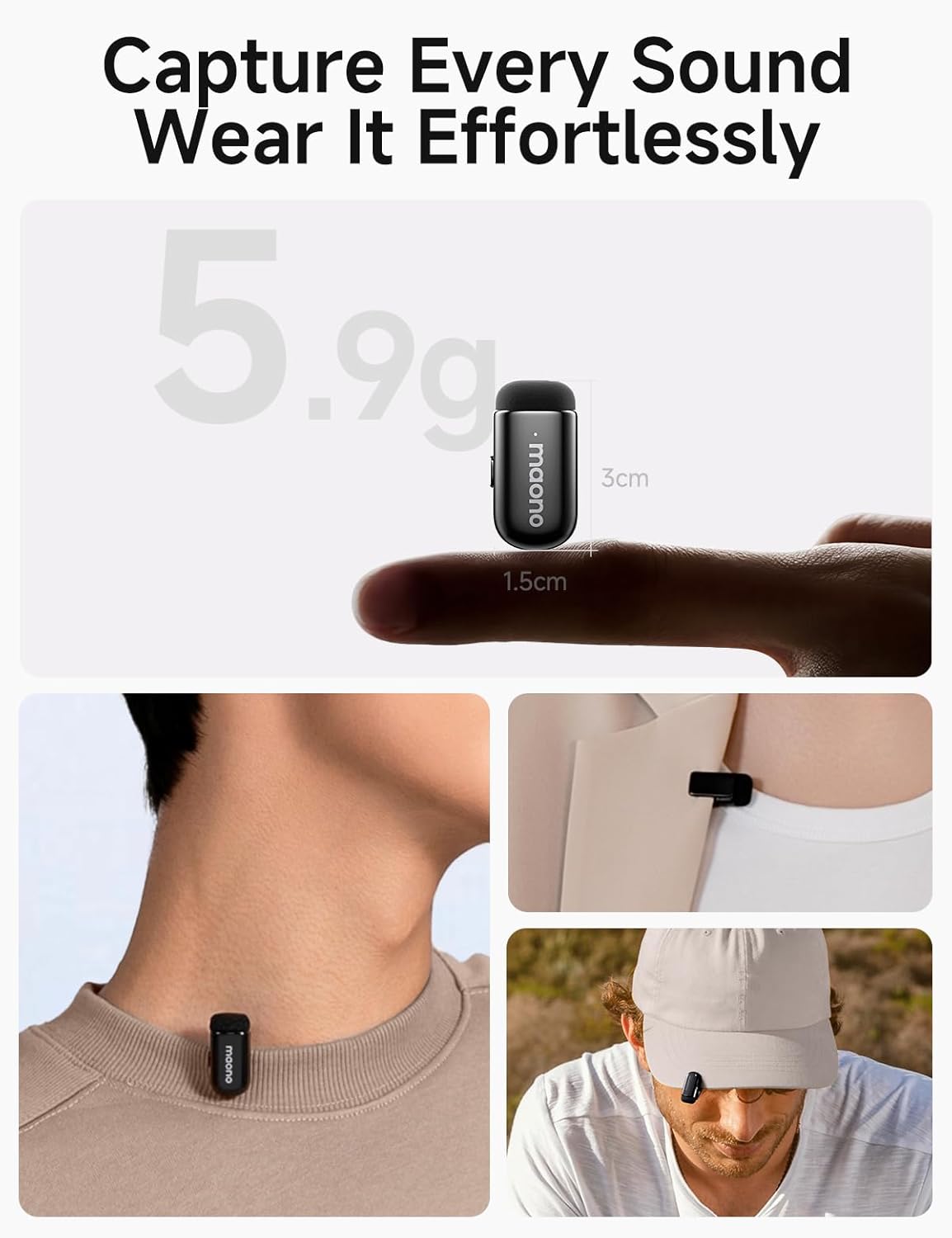 Wireless Microphone for Iphone 17/16/15 & Android, USB-C Wireless Mini Mic with Pro Sound, Noise Cancellation, AI Voice Changer, 30H Battery for Video Recording Vlog Tiktok Youtube,Wave T1 Mini