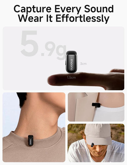 Wireless Microphone for Iphone 17/16/15 & Android, USB-C Wireless Mini Mic with Pro Sound, Noise Cancellation, AI Voice Changer, 30H Battery for Video Recording Vlog Tiktok Youtube,Wave T1 Mini