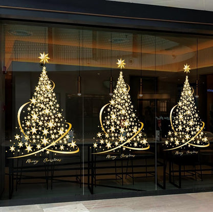 - 2 Pack Christmas Tree Stickers - Large Golden Christmas Tree - Wall, Window, Door Display - Window Stickers