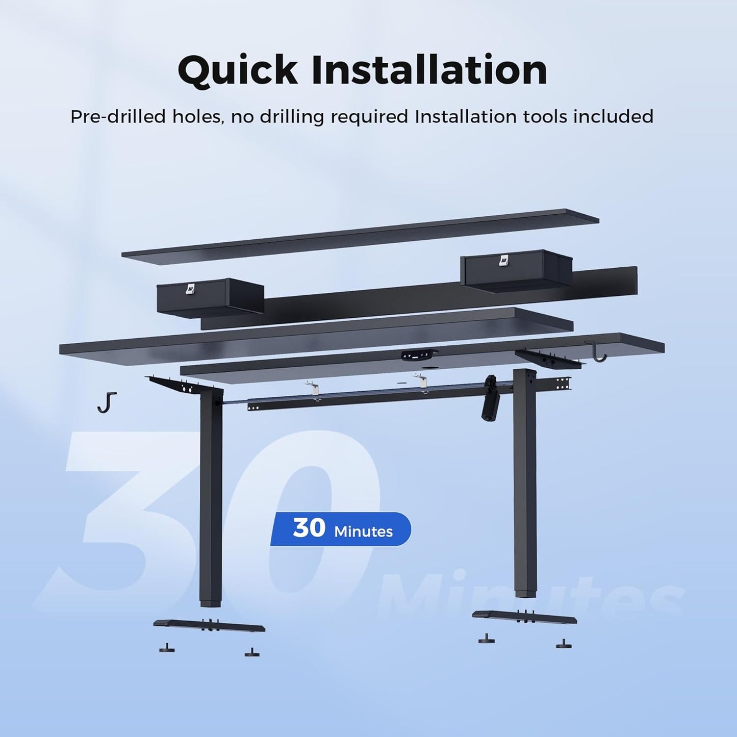Height Adjustable Desk with Two Drawers, 120 X 60 Cm Electric Computer Desks with Memory Function, Sit Stand Desk, Black