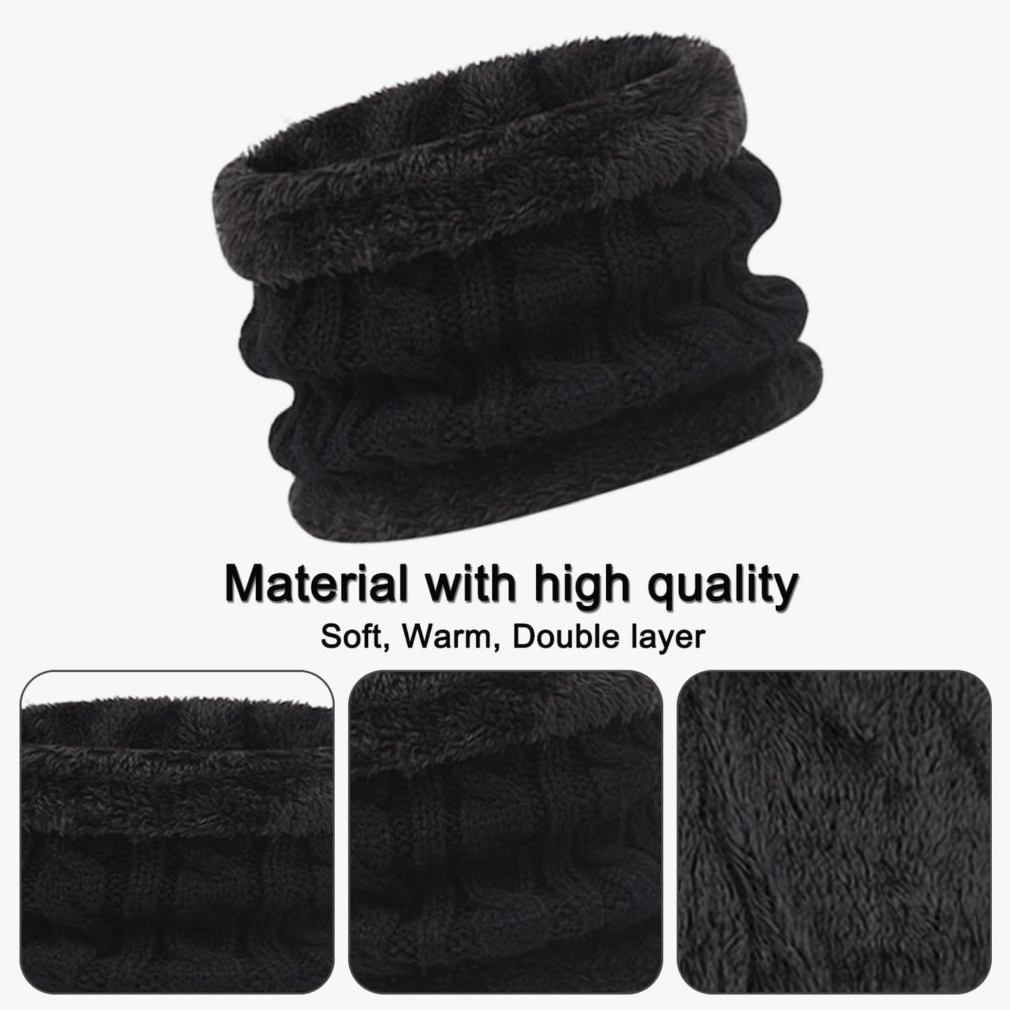 Kids Winter Warm Beanie Hat Scarf Gloves Set,Thermal Knit Crochet Thick Fluffy Toddler Cap Pom Bobble Hat Neck Warmer Gloves Set for Girls Boys Children Aged 2-6