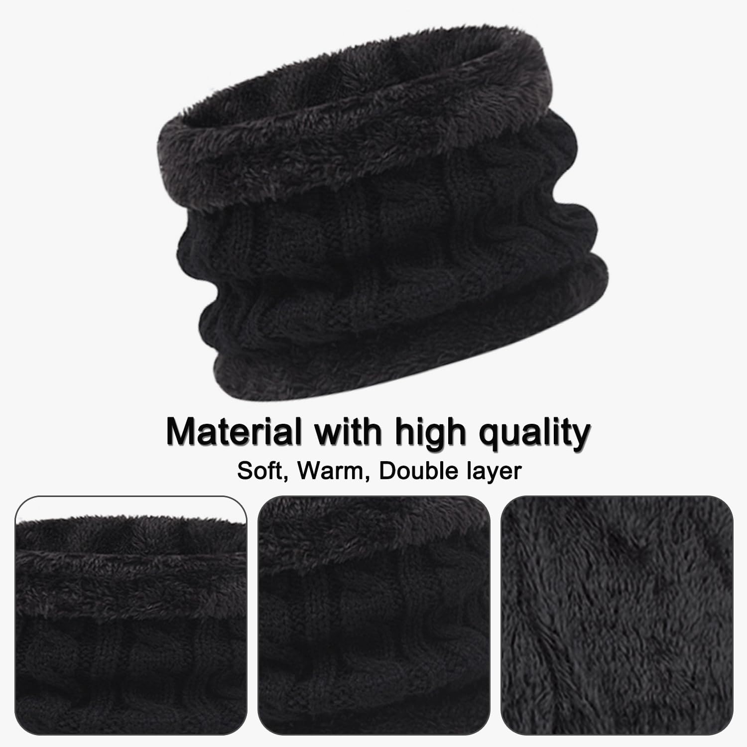 Kids Winter Warm Beanie Hat Scarf Gloves Set,Thermal Knit Crochet Thick Fluffy Toddler Cap Pom Bobble Hat Neck Warmer Gloves Set for Girls Boys Children Aged 2-6