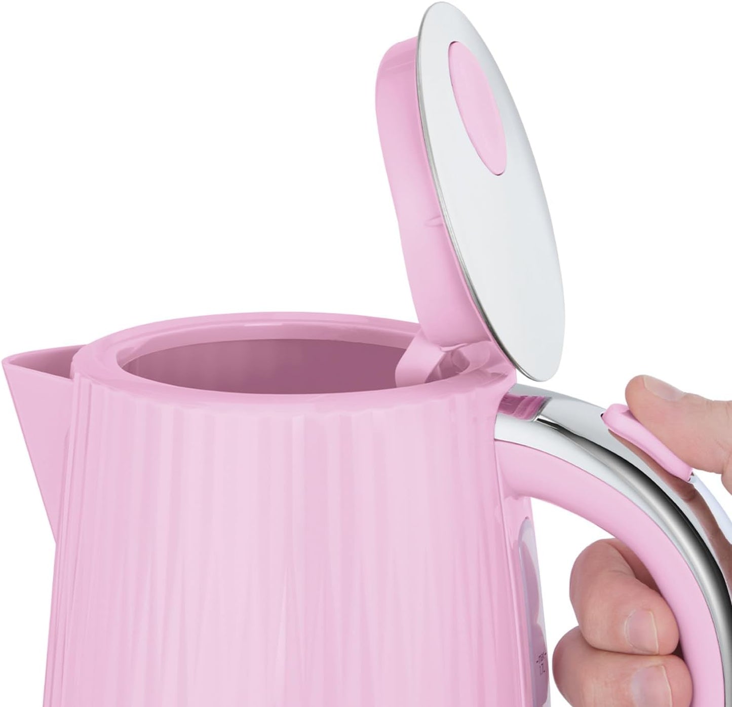 Russell Hobbs Electric Kettle (Hot Water, Tea or Coffee, 1.7L, Push to Open Lid, Perfect Pour Spout, Removable Washable Filter, Illuminated Switch, Chrome Accents, Raspberry, 3000W) Eden 27362