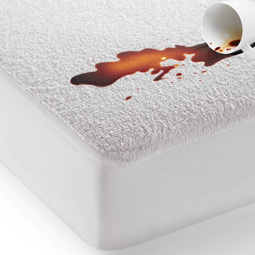 100% Waterproof Mattress Protector Cotton Terry Top - Extra Deep 30Cm Fitted Skirt - Waterproof Single Mattress Protector - Super Absorbent - Machine Washable - Single (90X190) Cm