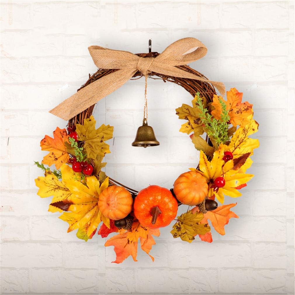 Artificial Maple Leaf Berries Pumpkin Pine Cone Garland Autumn Winter Front Door Wreath Pendant Decor for Christmas Halloween