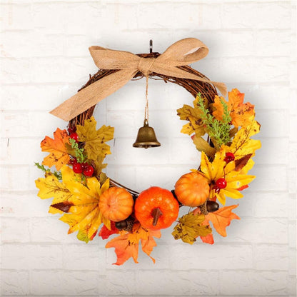 Artificial Maple Leaf Berries Pumpkin Pine Cone Garland Autumn Winter Front Door Wreath Pendant Decor for Christmas Halloween