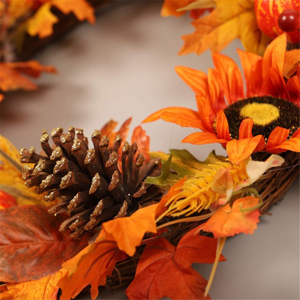 Artificial Maple Leaf Berries Pumpkin Pine Cone Garland Autumn Winter Front Door Wreath Pendant Decor for Christmas Halloween