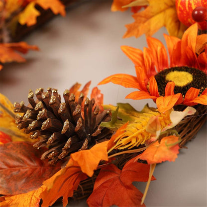 Artificial Maple Leaf Berries Pumpkin Pine Cone Garland Autumn Winter Front Door Wreath Pendant Decor for Christmas Halloween